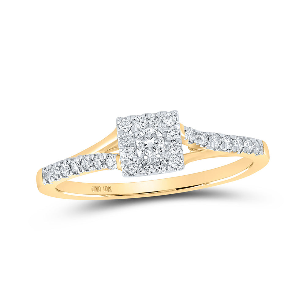 10K Yellow Or White Or Rose Gold Womens Round Diamond Halo Promise Ring , Womens Size: 5-10