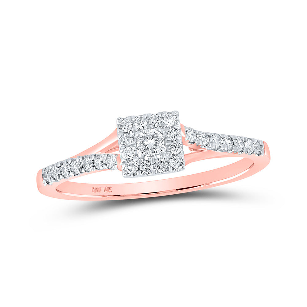 10K Yellow Or White Or Rose Gold Womens Round Diamond Halo Promise Ring , Womens Size: 5-10