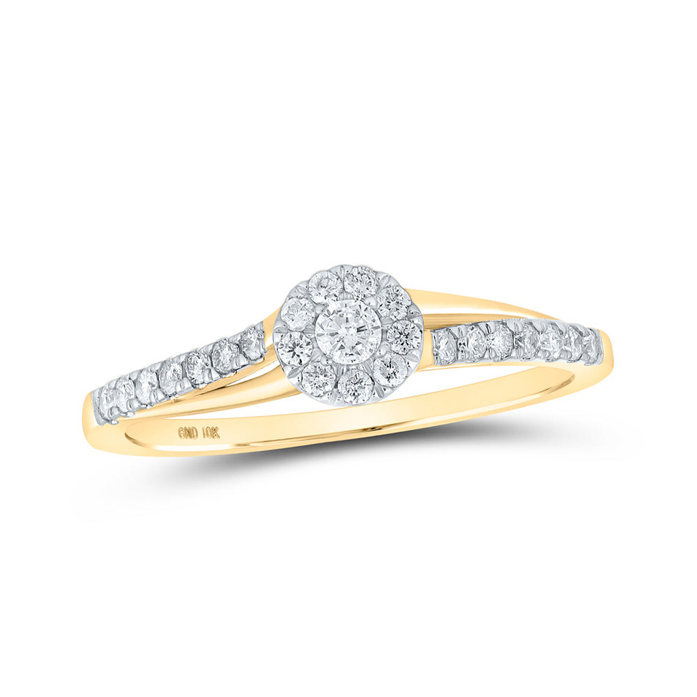 10K Yellow Or White Or Rose Gold Womens Round Diamond Halo Promise Ring , Womens Size: 5-10