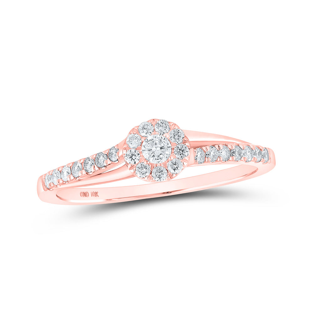 10K Yellow Or White Or Rose Gold Womens Round Diamond Halo Promise Ring , Womens Size: 5-10