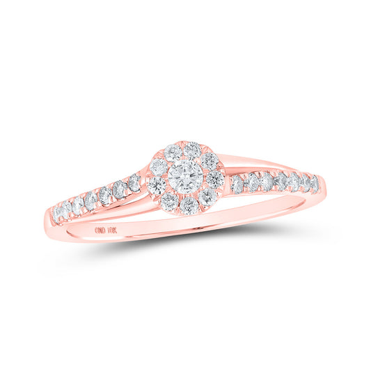 10K Yellow Or White Or Rose Gold Womens Round Diamond Halo Promise Ring , Womens Size: 5-10