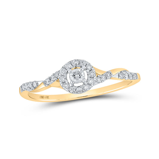 10K Yellow Gold Womens Round Diamond Halo Promise Ring 1/5 Cttw, Womens Size: 5-10