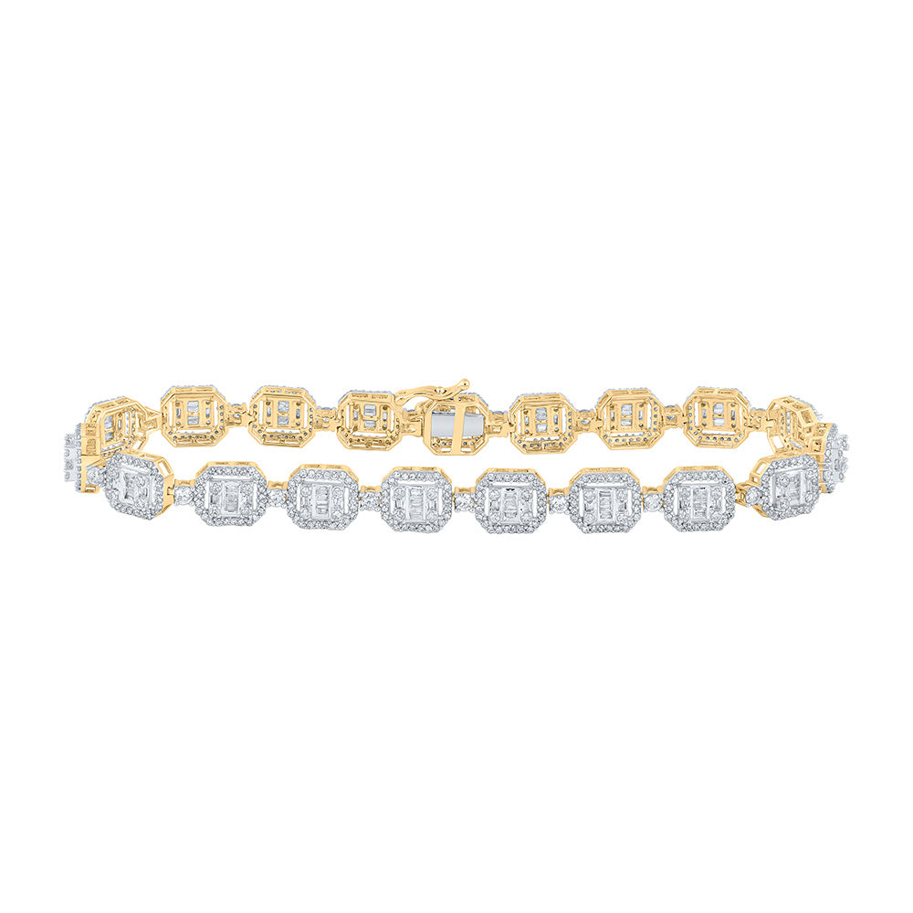 10K Yellow Gold Mens Baguette Diamond 8.5-inch Link Bracelet 4-1/2 Cttw, Length: 8.5 In, Width: 0.33 In