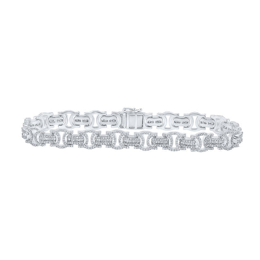 10K White Gold Mens Baguette Diamond Byzantine Link Bracelet 3-3/4 Cttw, Width: 0.35 In