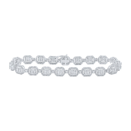 10K White Gold Mens Baguette Diamond Link Bracelet 4-1/2 Cttw, Length: 8.5 In, Width: 0.33 In