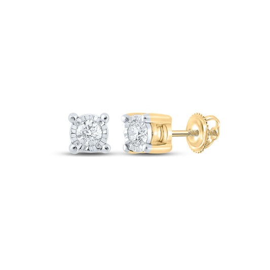 14K Yellow Gold Round Diamond Stud Earrings 1/6 Cttw