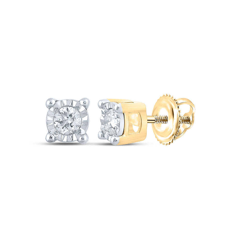 14K Yellow Gold Round Diamond Stud Earrings 1/5 Cttw