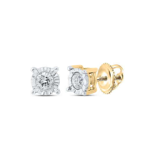 14K Yellow Gold Round Diamond Stud Earrings 1/8 Cttw, Length: 0.15 In, Width: 0.15 In