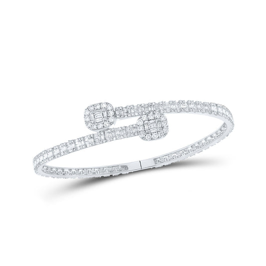 10K White Gold Mens Baguette Diamond Cuff Bangle Bracelet 4-1/4 Cttw