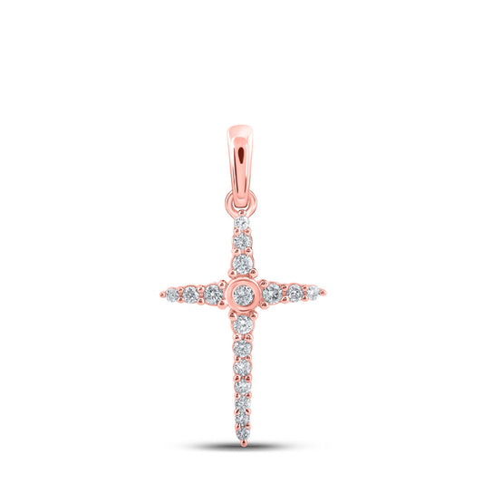 10K Yellow Or White Or Rose Gold Womens Round Diamond Cross Pendant