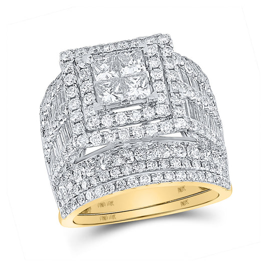 10K Yellow Gold Princess Diamond Square Bridal Wedding Ring Band Set 4 Cttw, Womens Size: 5-10