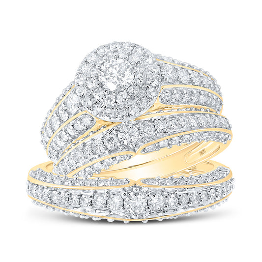 10K Yellow Gold His Hers Round Diamond Halo Matching Wedding Set 2-3/8 Cttw, Womens Size: 5-10, Mens Size: 7-13