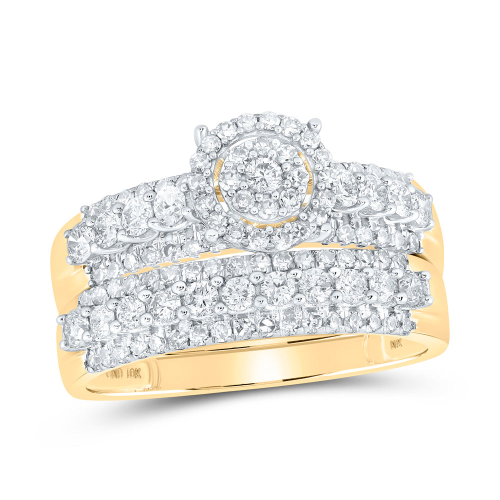 10K Yellow Gold His Hers Round Diamond Cluster Matching Wedding Set 1-3/4 Cttw, Womens Size: 5-10, Mens Size: 7-13