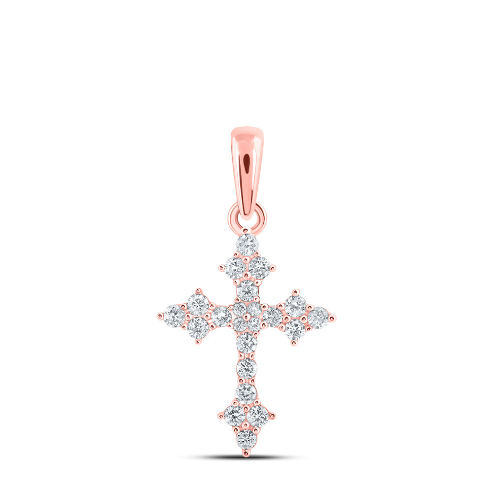 10K Yellow Or White Or Rose Gold Womens Round Diamond Cross Pendant