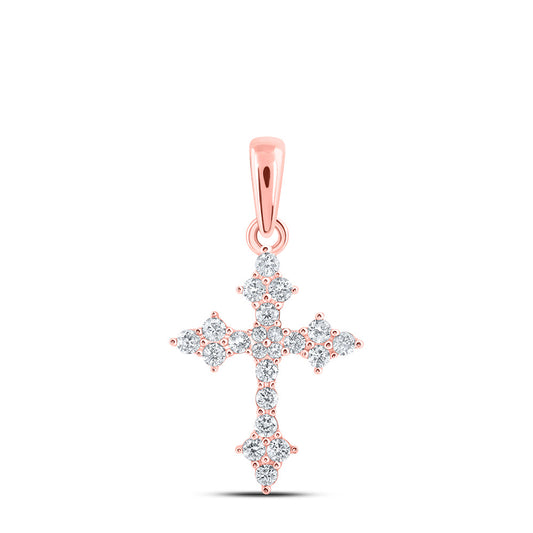 10K Yellow Or White Or Rose Gold Womens Round Diamond Cross Pendant