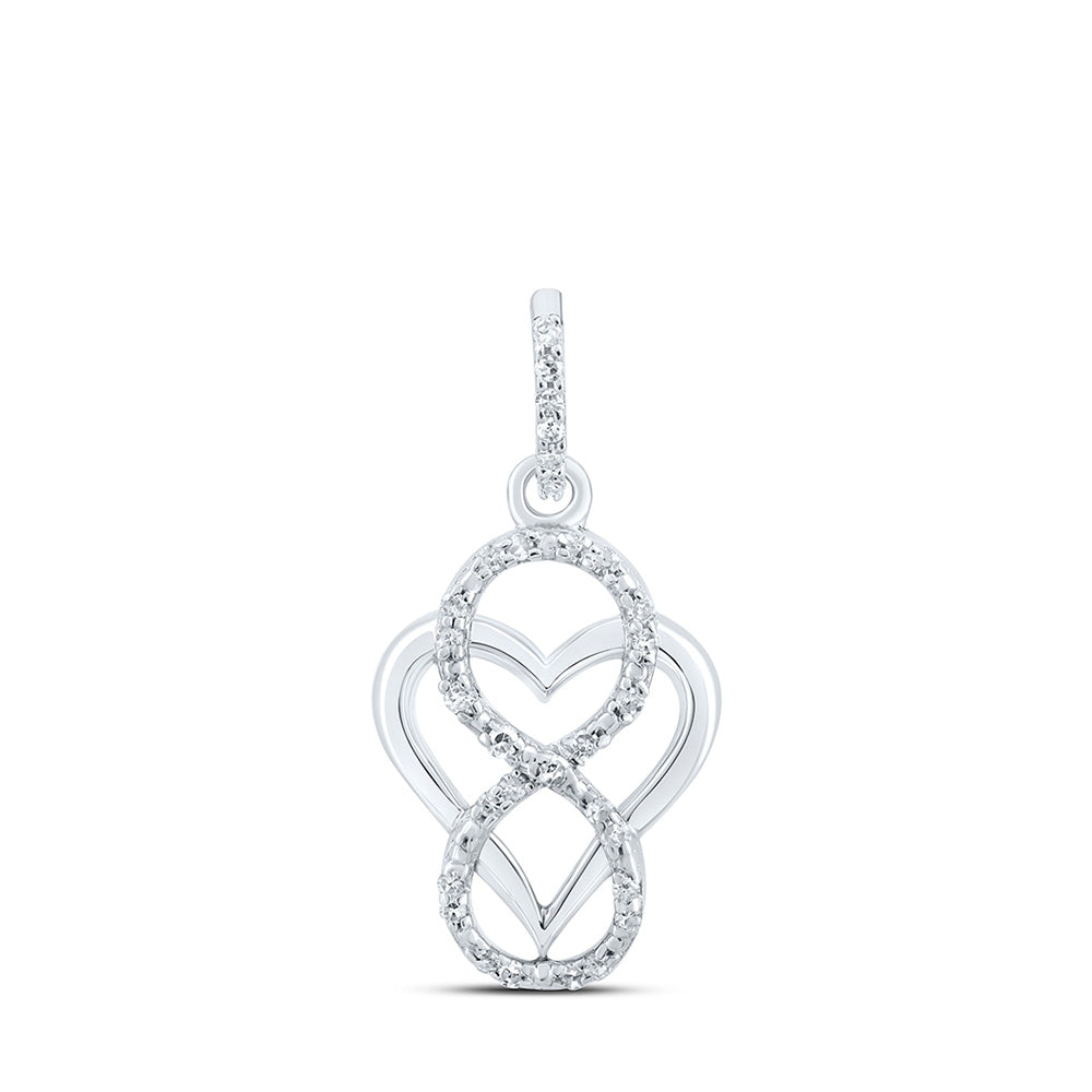 Sterling Silver Womens Round Diamond Heart Pendant 1/12 Cttw, Length: 0.72 In, Width: 0.38 In