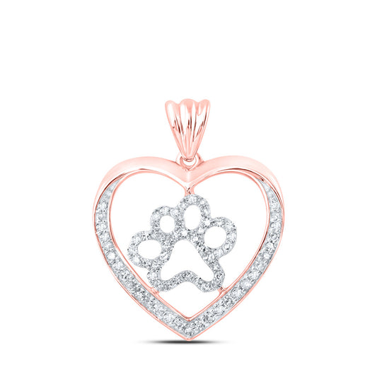 10K Yellow Or White Or Rose Gold Womens Round Diamond Paw Heart Pendant