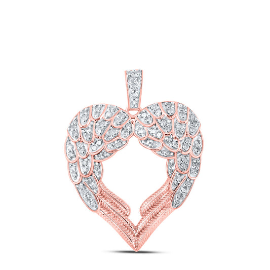 10K Yellow Or White Or Rose Gold Womens Round Diamond Wing Heart Pendant