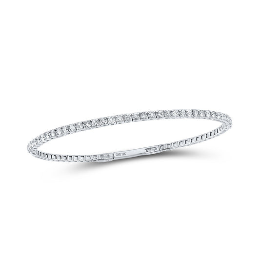 10K White Or Yellow Gold Womens Round Diamond Flexible Single Row Bangle Bracelet