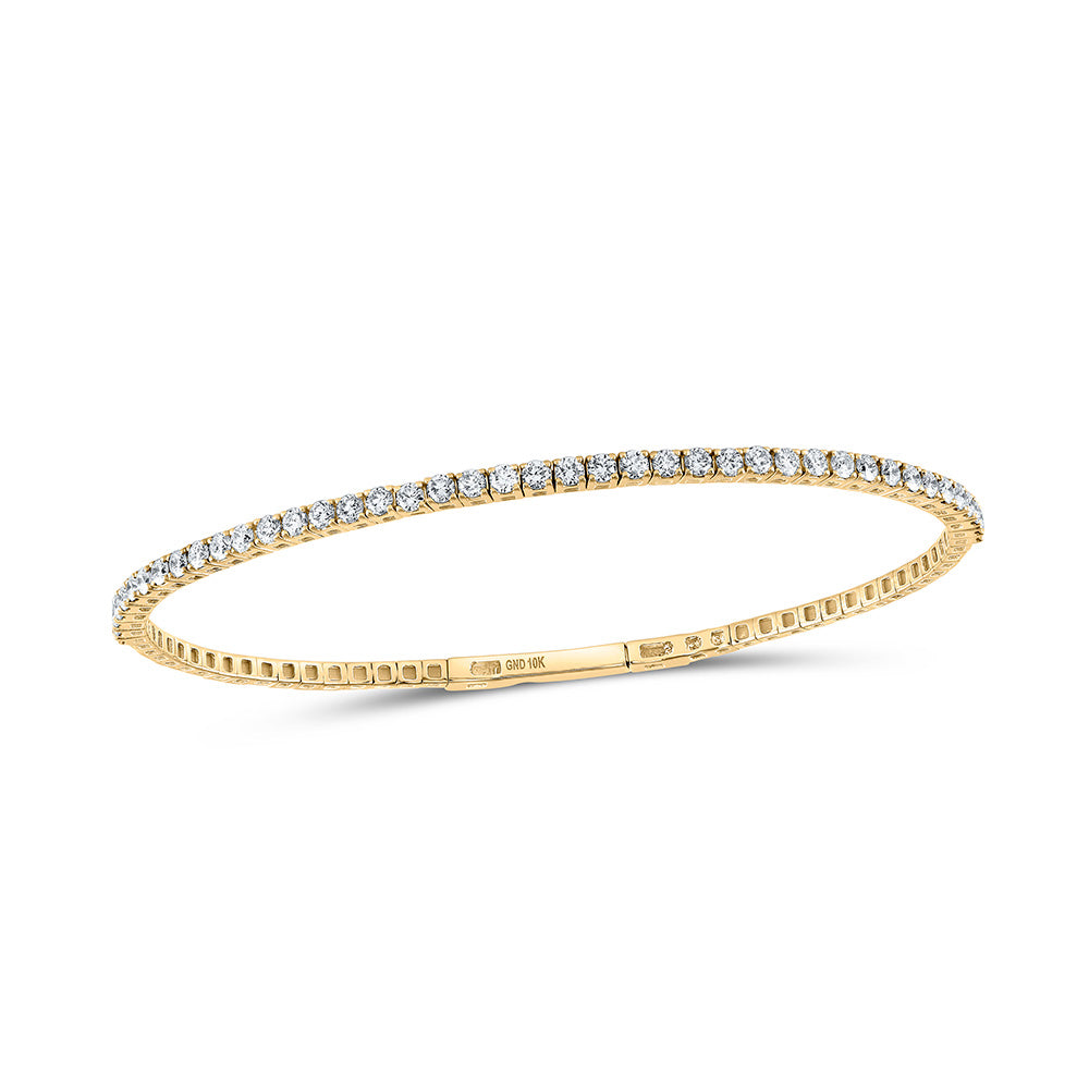 10K White Or Yellow Gold Womens Round Diamond Flexible Single Row Bangle Bracelet