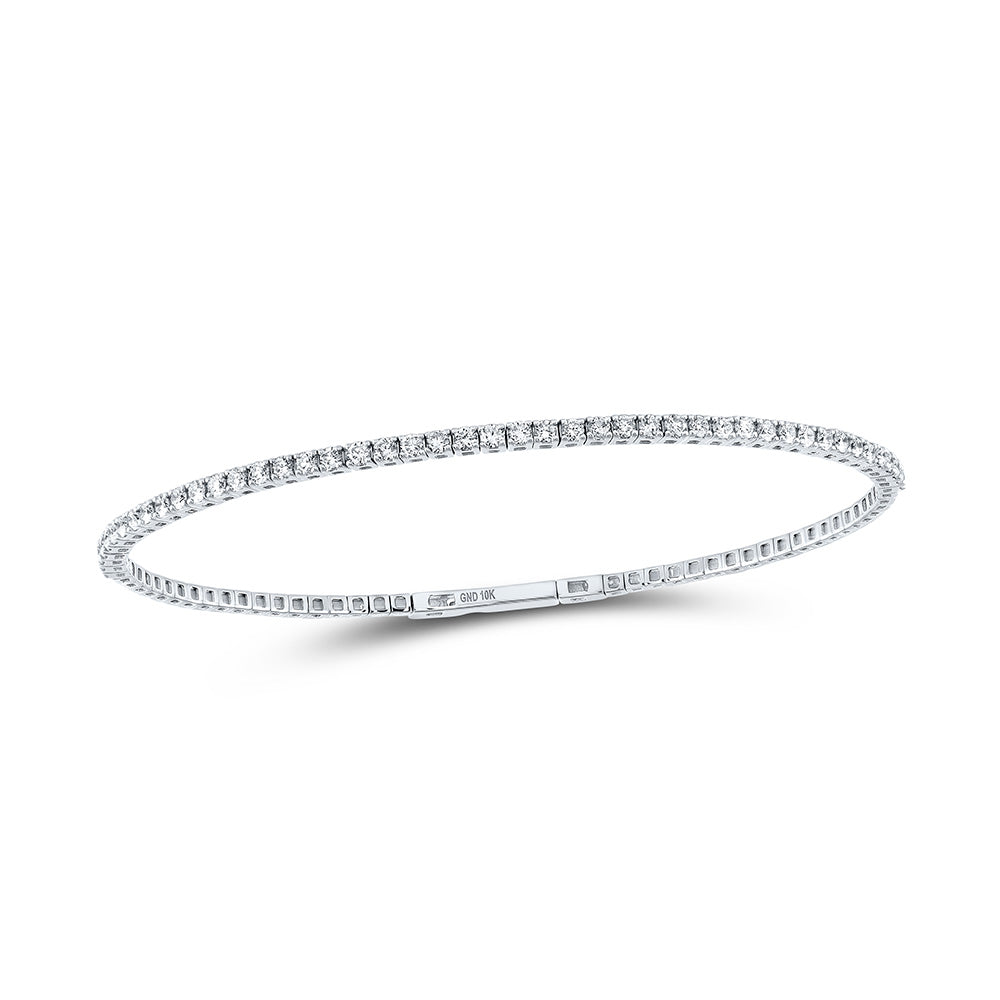 10K White Gold Womens Round Diamond Flexible Bangle Bracelet 1-1/3 Cttw