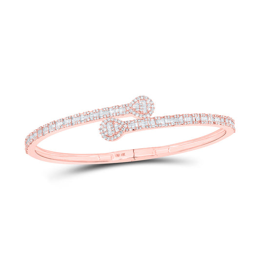 10K Rose Gold Womens Round Diamond Pear Cuff Bangle Bracelet 1-5/8 Cttw, Width: 0.63 In