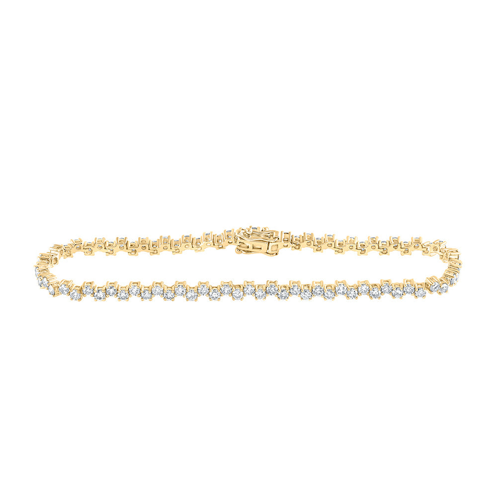 14K Yellow Gold Womens Round Diamond Tennis Bracelet 3-1/2 Cttw