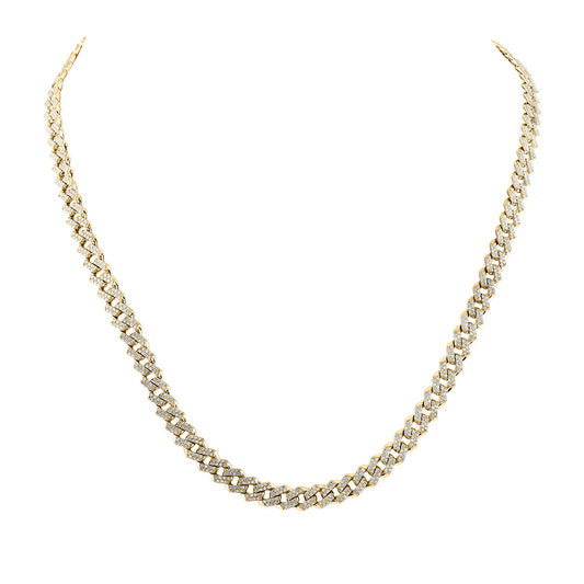 10K Yellow Gold Mens Round Diamond 22-inch Straight Cuban Link Necklace 5-5/8 Cttw, Length: 22.01 In