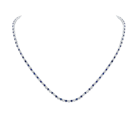 14K White Gold Womens Round Blue Sapphire Diamond 18-inch Tennis Necklace 5-5/8 Cttw, Length: 17.99 In