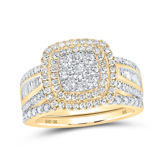 10K Yellow Gold Round Diamond Bridal Wedding Ring Band Set 1-1/4 Cttw, Womens Size: 5-10