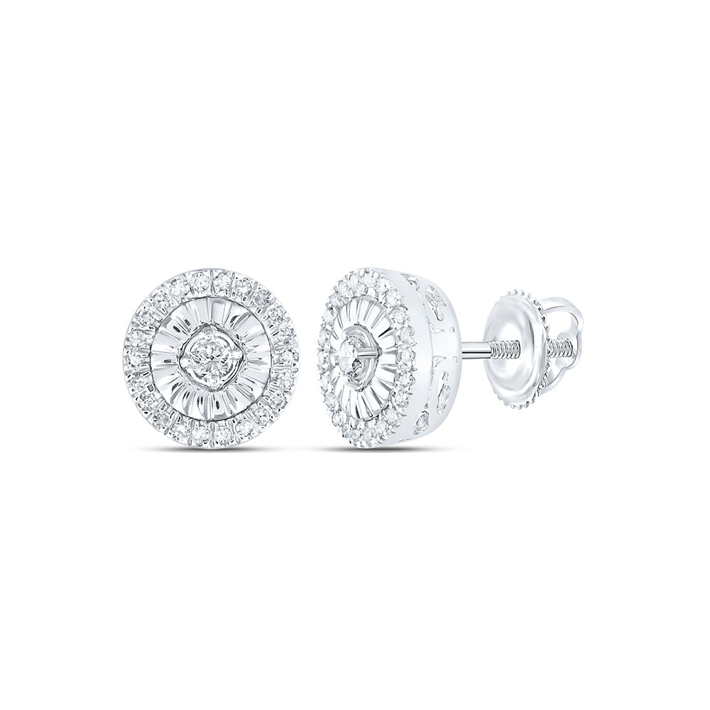 Sterling Silver Womens Round Diamond Circle Earrings 1/5 Cttw, Length: 0.28 In, Width: 0.28 In