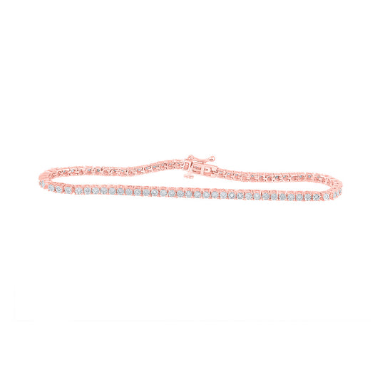 Rose-tone Sterling Silver Womens Round Diamond 7-inch Fashion Bracelet 3/8 Cttw, Length: 7.01 In