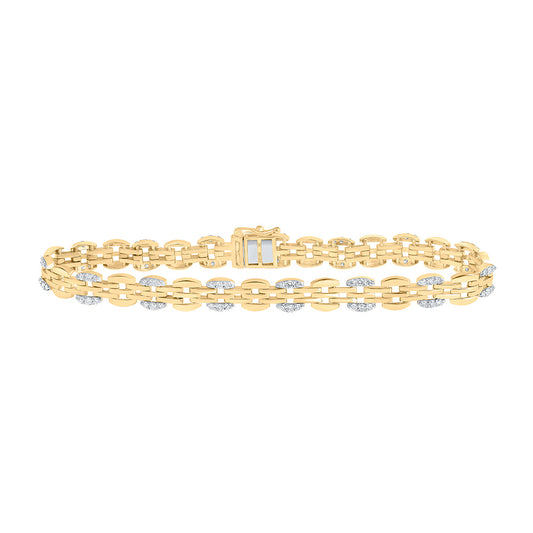 10K Yellow Gold Mens Round Diamond 8.5-inch Link Bracelet 1-1/2 Cttw, Length: 8.5 In, Width: 0.32 In