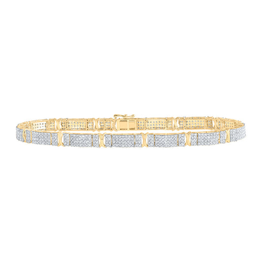 10K Yellow Gold Mens Round Diamond 8.5-inch Link Bracelet 4-1/2 Cttw, Length: 8.5 In, Width: 0.22 In