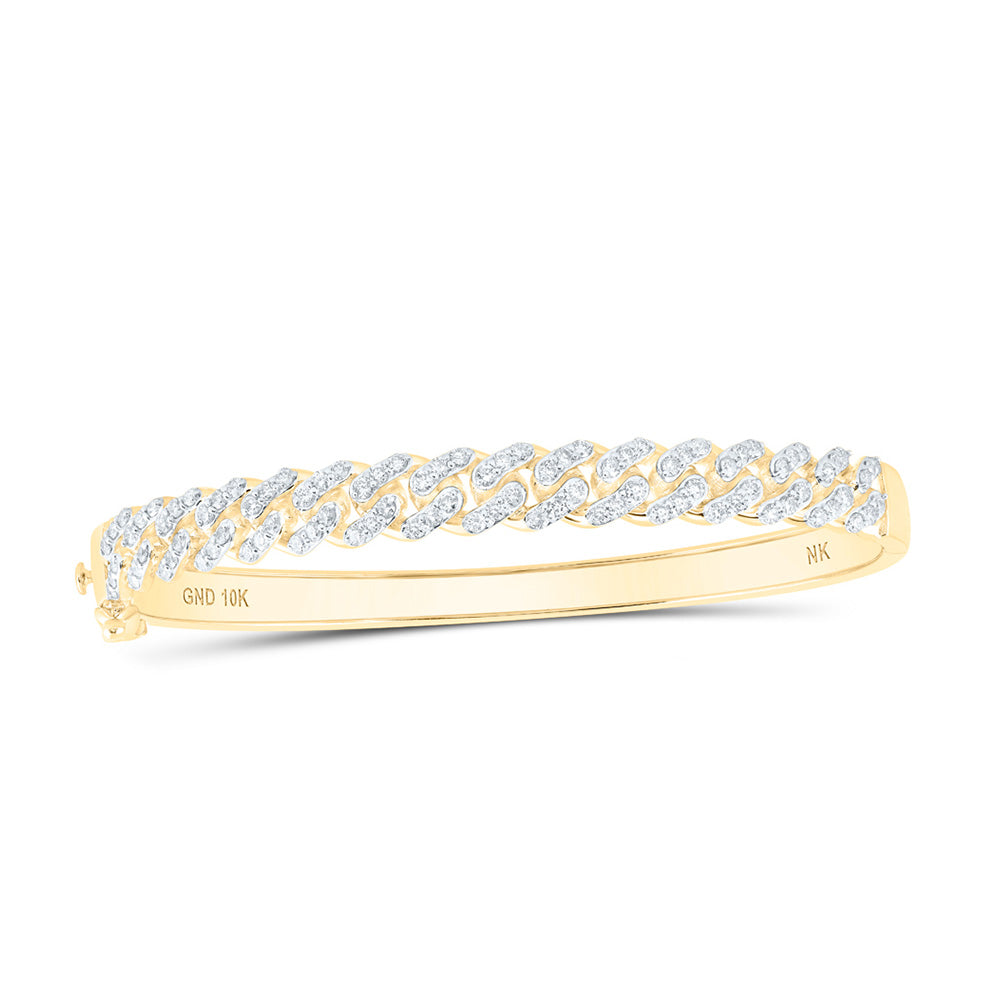 10K Yellow Or White Gold  Womens Round Diamond Cuban Link Cuff Bangle Bracelet 1-5/8 Cttw, Width: 0.3 In