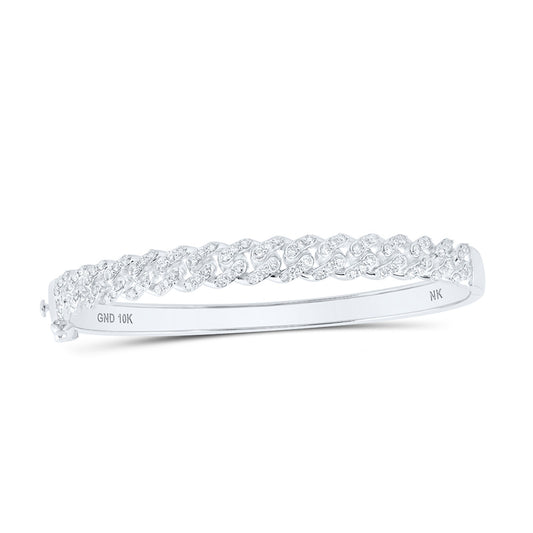 10K Yellow Or White Gold  Womens Round Diamond Cuban Link Cuff Bangle Bracelet 1-5/8 Cttw, Width: 0.3 In