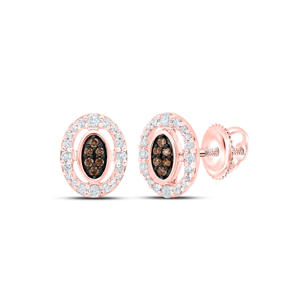 10K Rose Gold Womens Round Brown Diamond Oval Earrings 1/4 Cttw