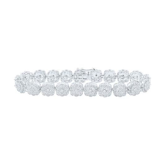 10K White Gold Womens Round Diamond Square Link Bracelet 2-3/8 Cttw