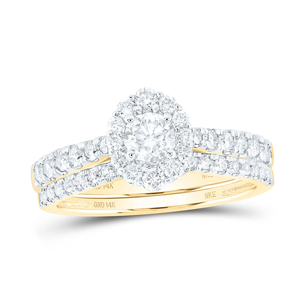 14K Yellow Gold Round Diamond Halo Bridal Wedding Ring Band Set 1 Cttw, Womens Size: 5-10