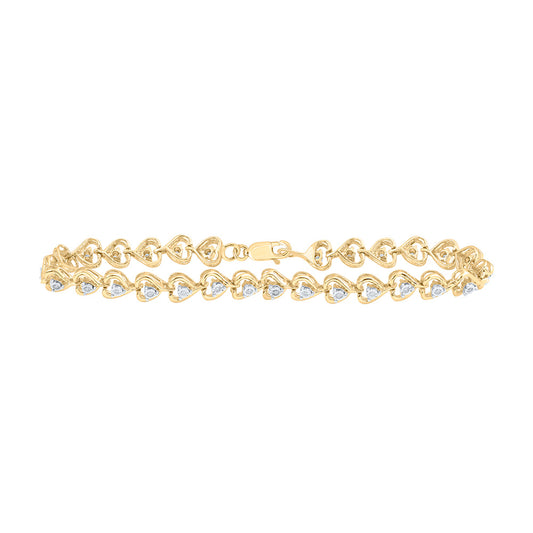 10K Yellow Gold Womens Round Diamond Heart Bracelet 1/4 Cttw