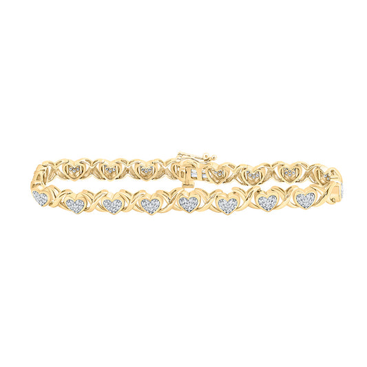 10K Yellow Gold Womens Round Diamond Heart Fashion Bracelet 1 Cttw, Width: 0.24 In