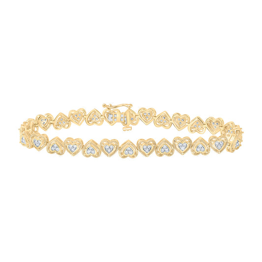 10K Yellow Gold Womens Round Diamond Heart Fashion Bracelet 1 Cttw, Width: 0.28 In