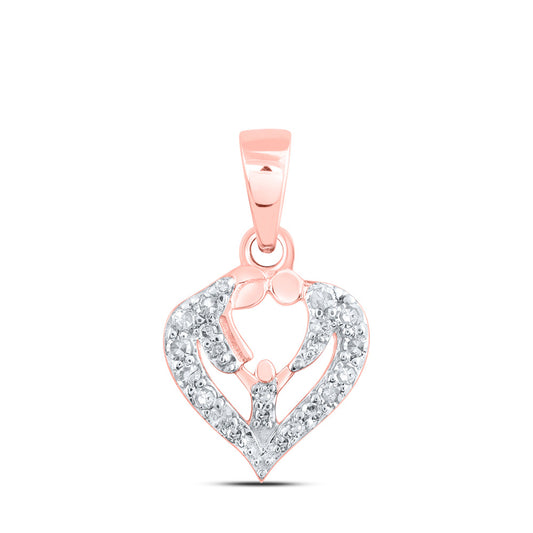 10K Yellow Or White Or Rose Gold Womens Round Diamond Parents Heart Pendant