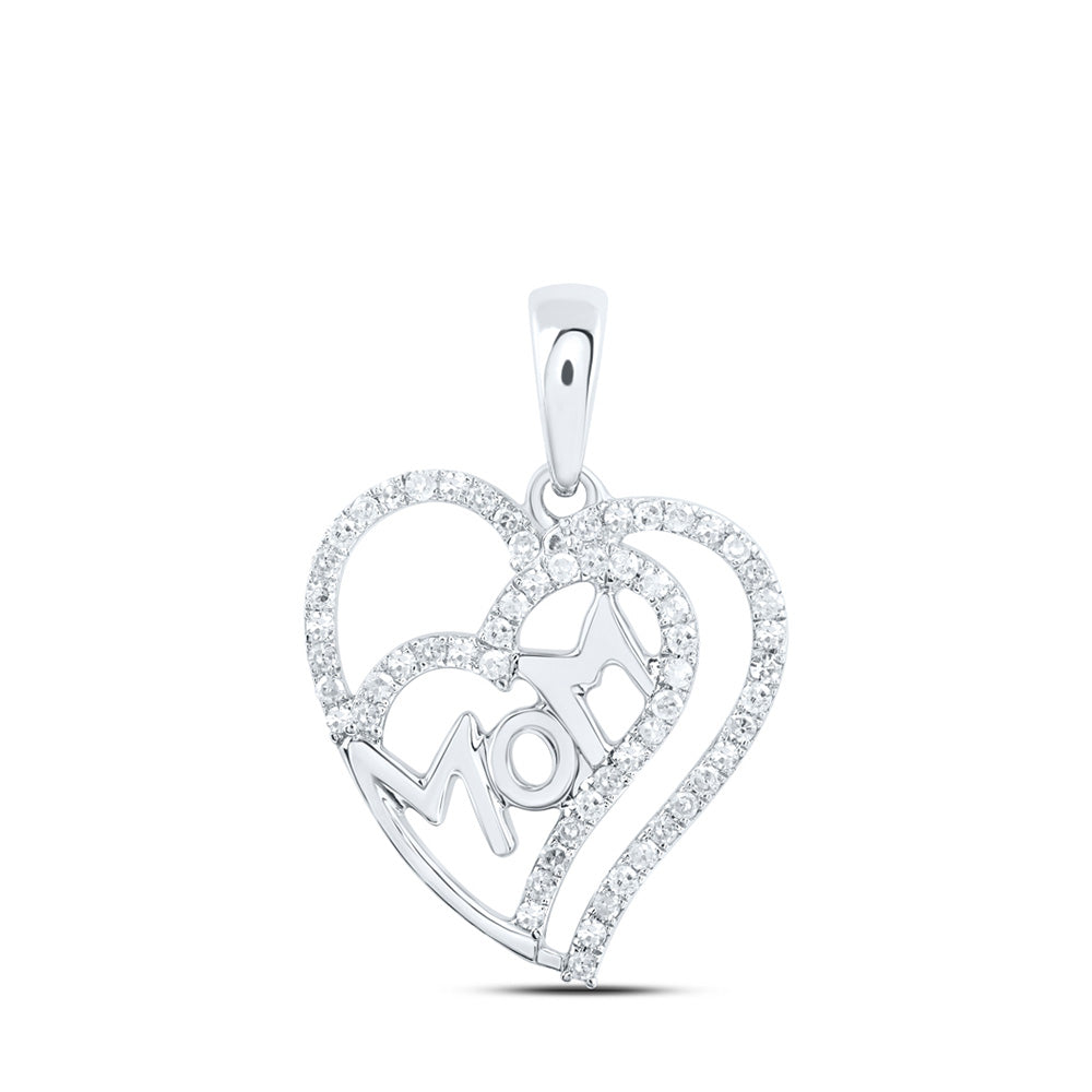 10K Yellow Or White Or Rose Gold Womens Round Diamond Mom Heart Pendant