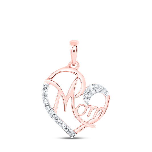 10K Yellow Or White Or Rose Gold Womens Round Diamond Mom Heart Pendant