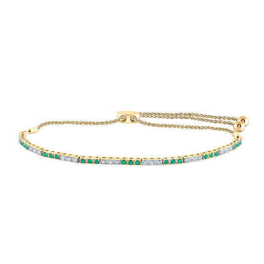 14K White Or Yellow Gold Womens Round Emerald Diamond Bolo Bracelet