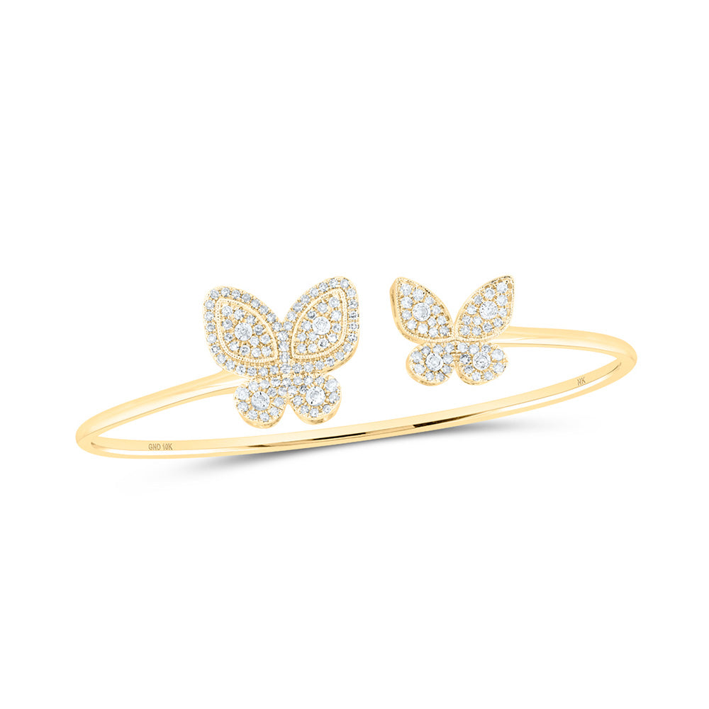 10K White Or Yellow Gold Womens Round Diamond Butterfly Bangle Bracelet