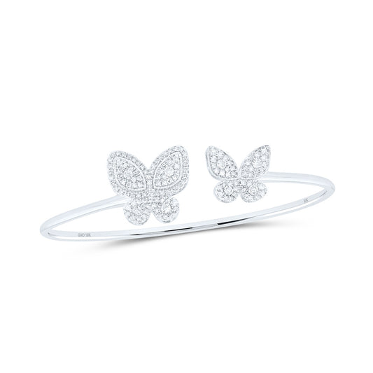 10K White Or Yellow Gold Womens Round Diamond Butterfly Bangle Bracelet