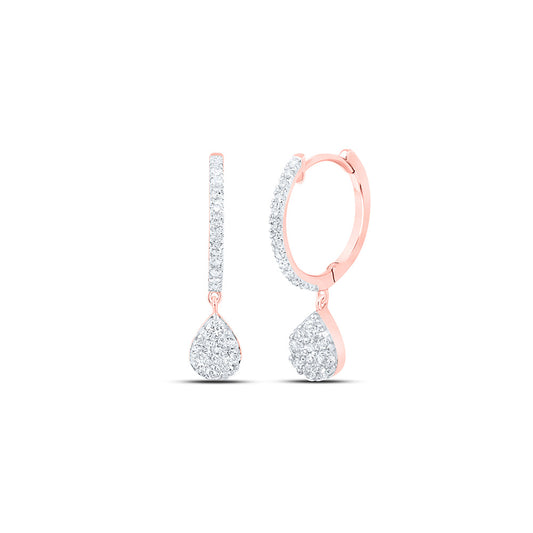 10K Rose Gold Womens Round Diamond Hoop Teardrop Dangle Earrings 3/8 Cttw