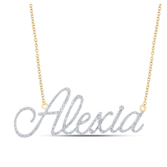 10K Yellow Gold Womens Round Diamond ALEXIA 18-inch Name Necklace 7/8 Cttw